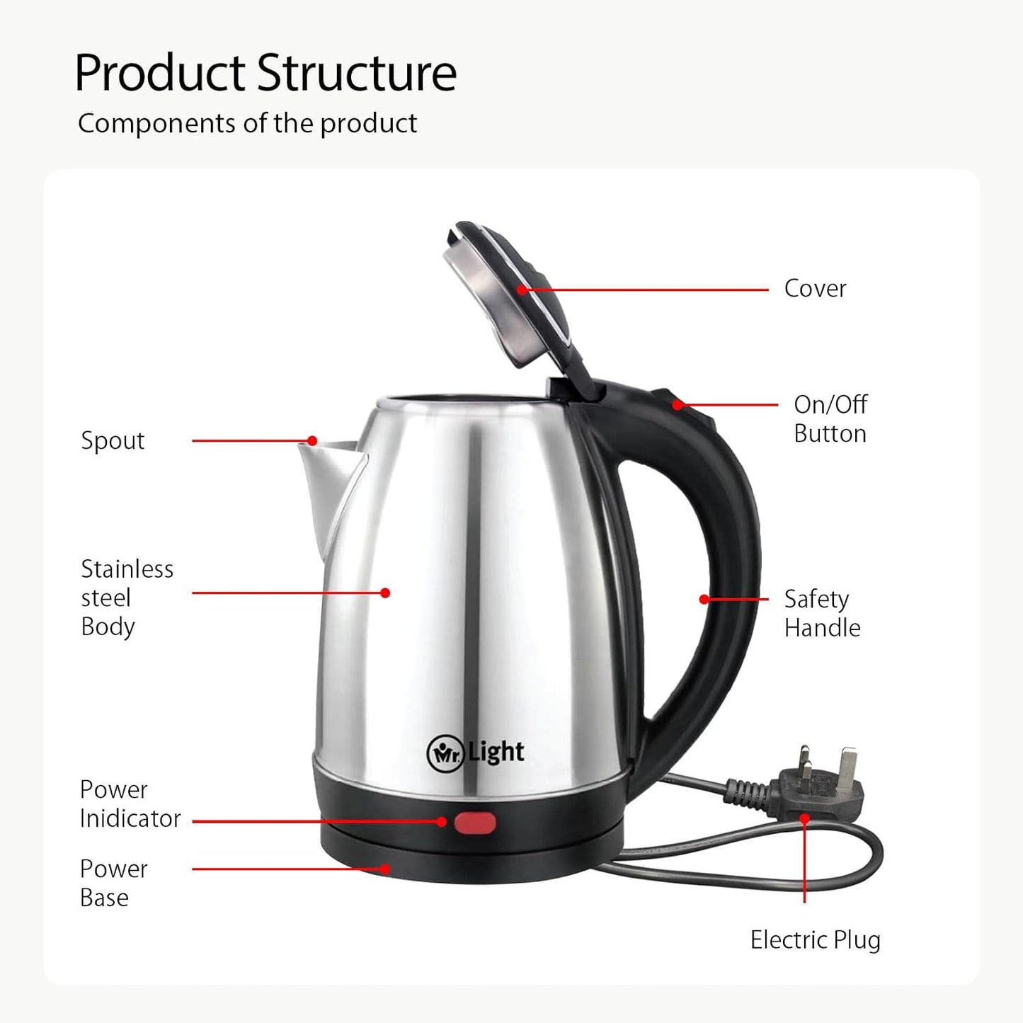 Mr. Light Cordless 1.8L Electric Kettle MR2614